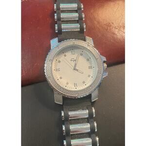 Men's 50mm Silver Tone Charles Raymond Watch, Black Poly Band, ST10314F